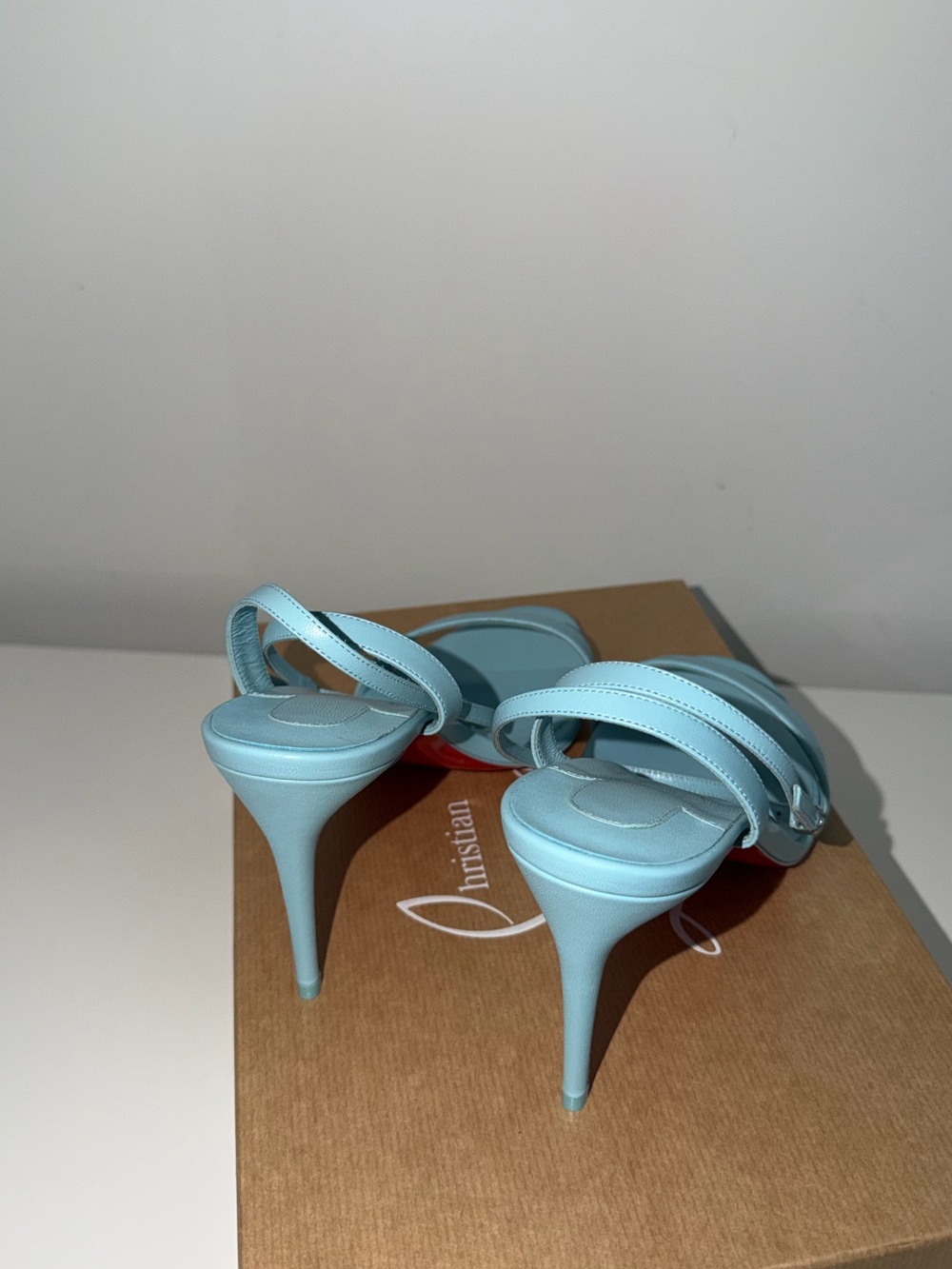 Brand New Christian Louboutin Light Blue Leather Strappy Heels - Picture 3 of 3